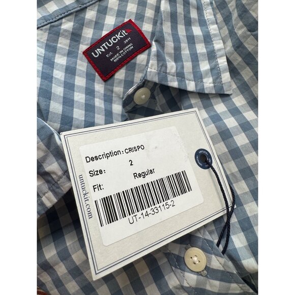 Untuckit Crispo Gingham Size 2 Button Up Cotton Shirt NWT Check Blue White - Picture 3 of 10